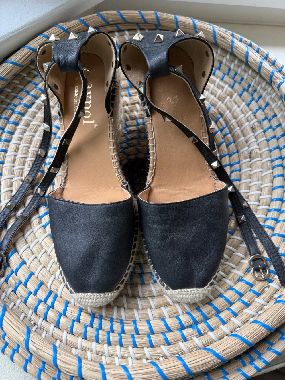 Black gold Studded Espadrille Wedges with ankle strap - (maypol)